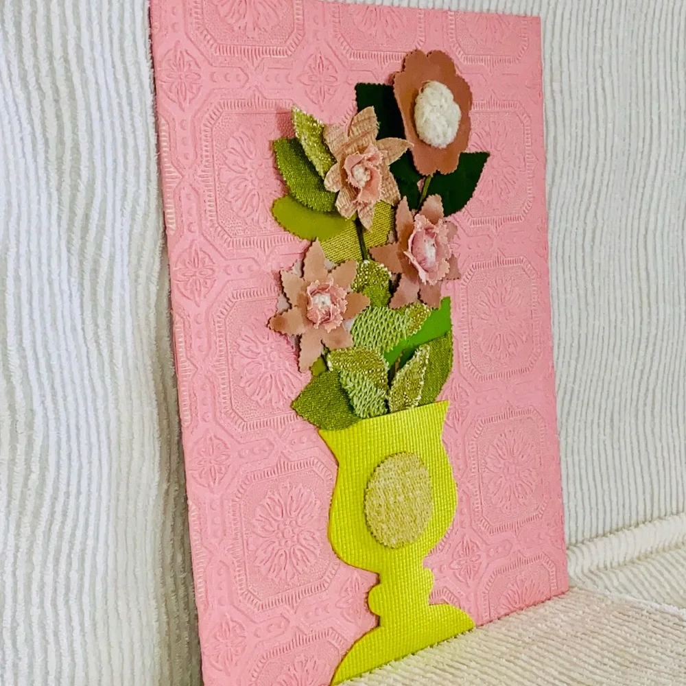 Floral Art - mixed media - handcrafted- Vase of flowers - 20”x16” - Picture 2 of 5